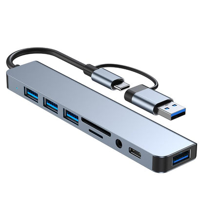 7-in-1 USB C Hub with 4 USB 3.0 Ports SD/TF Card Reader | Compatible with MacBook, iPad Pro, Dell, HP Laptops, Phones, Audio Output, Aluminum Shell, Plug and Play - color: Space gray