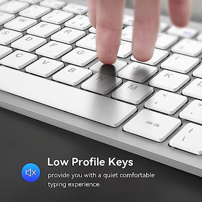 TECKNET 2.4G Wireless Keyboard, Ultra Slim Compact Computer Keyboard with Media Hotkeys, Silent Small USB Keyboard for Laptop PC Desktop Smart TV Notebook Chromebook-Silver - color: Silver