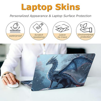 Universal Laptop Skin Sticker with 2 Wrist Pad Decals, 3-Piece Removable Vinyl Laptop Cover, Blue Dragon Waterproof Anti-Scratch, Easy-Trim Fit for 13.3" 14" 15.6" Laptops - color: Blue Dragon