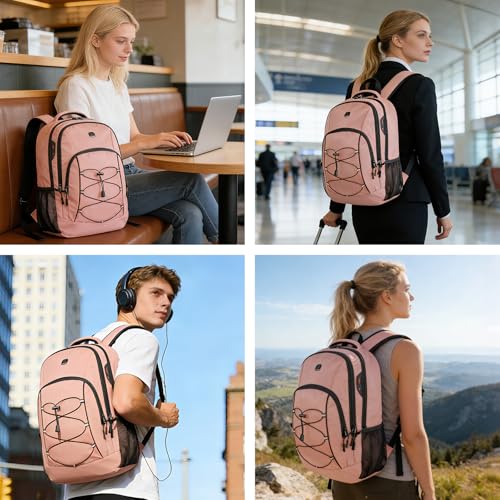 Goloni Travel Backpack, 17 Inch Laptop Backpack for Men Women, Business Backpack with Luggage Strap,Pink - color: Pink
