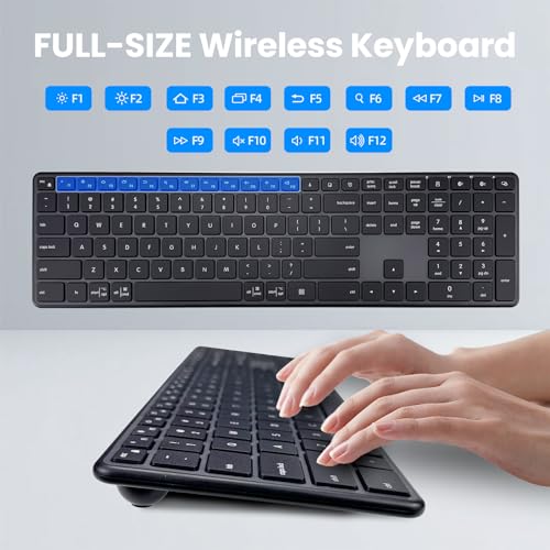 K925 Wireless Bluetooth Multimedia Keyboard for Windows - Black | 2.4G & Bluetooth Multi-Device Full Size Wireless Keyboard with Number Pad, Keyboard Quiet Typing for Windows/PC/Laptop/Phone