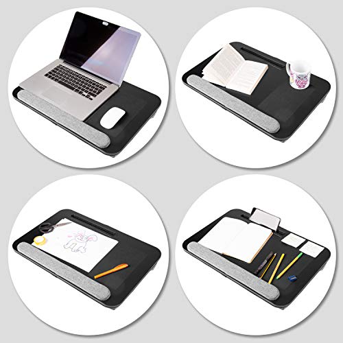 Duronic Laptop Tray with Cushion DML433 | Ergonomic Lap Desk for Bed, Sofa, Car | Built-in Mouse Pad, Wrist Pad and Tablet Holder | Black/Grey | Portable Design with Carry Handle| for Home/Office
