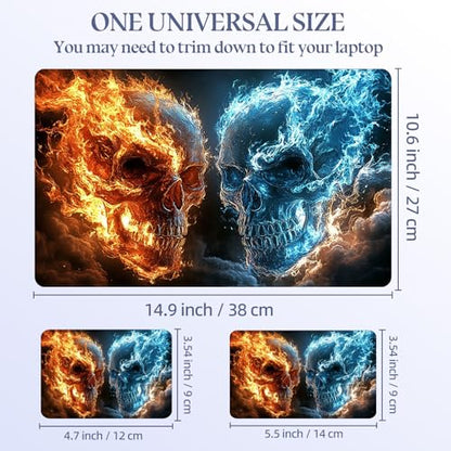 Universal Laptop Skin Sticker Decal,15.6 Inch Laptop Vinyl Cover for 13" 14" 15.6" Laptop,Scratch-Resistant Waterproof Protector Wrap,Reusable with Wrist Pads,Fire Ice Skull Duel - color: Fire Ice Skull Duel