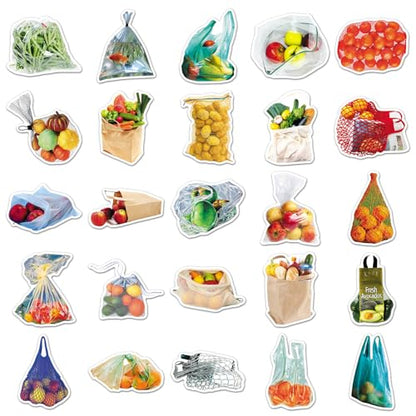 50 Pcs Bagged Food -Fruit and Vegetable Stickers Pack - Cute Cartoon Produce Decals in a Bag for Kids Learning, Kitchen Labels, Healthy Eating - Teacher & Parent Supplies (Bagged Food) - color: Bagged Food
