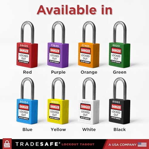 TRADESAFE Lockout Locks, 10 Red Loto Locks Keyed Different, 1 Key Each | Non-conductive Nylon Body, Spring-loaded Stainless Steel Shackle, Key-retaining Cylinder With Multilingual Safety Labels - color: Red, size: 1 Key Per Lock