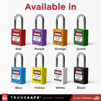 TRADESAFE Lockout Locks, 10 Red Loto Locks Keyed Different, 1 Key Each | Non-conductive Nylon Body, Spring-loaded Stainless Steel Shackle, Key-retaining Cylinder With Multilingual Safety Labels - color: Red, size: 1 Key Per Lock
