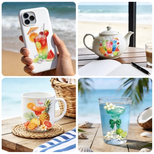 Peacoblue UV DTF Cup Wraps Transfer Stickers Summer Beverages Pattern, 10 Sheets Waterproof Custom Vinyl Transfer Sticker 16oz Coffee Glass Cup Tumbler Bottle Mug Decals for Men Women - style: Summer Beverages