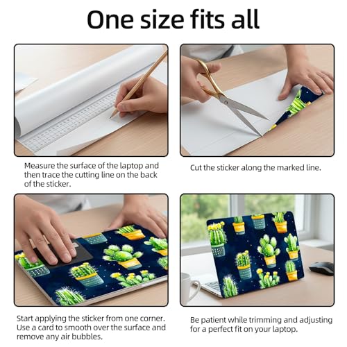 Aesthetic Laptop Skin Sticker, Potted Cacti Pattern Waterproof Vinyl Laptop Decal, Removable Bubble Free, Reusable Protective Cover for 13 14 15 15.6 Inch - color: Potted Cacti Pattern