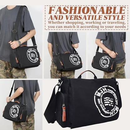 FSD.WG Satchel Messenger Bag for Men Canvas,Travel Shoulder bag 13.5" Laptop Bags - color: Black