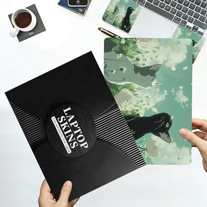 Universal Laptop Skin Sticker with 2 Wrist Pad Decals, 3-Piece Removable Vinyl Laptop Cover, Cat Looking up at Sky Waterproof Anti-Scratch, Easy-Trim Fit for 13.3" 14" 15.6" Laptops - color: Cat Looking up at Sky
