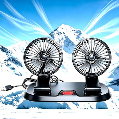 Adjustable Dual Head Car Cooling Fan-Brushless Motor-2 Speeds, 360 Rotation, for Car Dashboard, SUV/RV/Truck/Sedan/Cruise/Office, USB Powered (Dual-5V) - color: Dual-5V