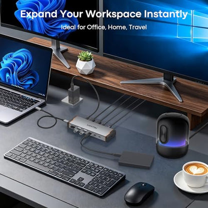 UANTIN 11-in-1 Docking Station Dual Mnoitor [Cable 3.3FT/1M] Dual HDMI 4K@60Hz, 5Gbps USB-A & C, 100W PD, Gigabit Ethernet, Audio, Aluminum Laptop Docking Station for Windows/Dell/HP/Lenovo/Asus