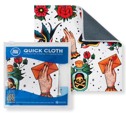 Microfiber Wholesale Quick Cloth Glasses Cleaning Cloths 8x8 Tattoo 1-Pack | with Case | Double-Sided Lens Cleaner for Eyeglasses, Camera, Screens & Glass | Reusable Microfiber Glass Polishing Cloths - color: Tattoos, size: 8"x8"