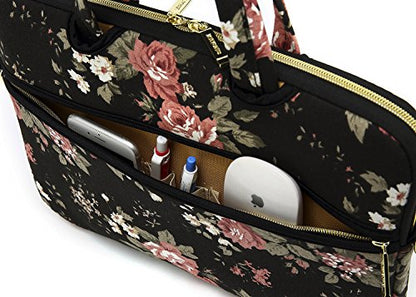 Black C Rose Patten water resistant Laptop Shoulder Messenger Bag Case Sleeve for 14 Inch 14.1 Inch Laptop,Laptop Briefcase - color: Black C Rose, size: 14-14.1 Inch
