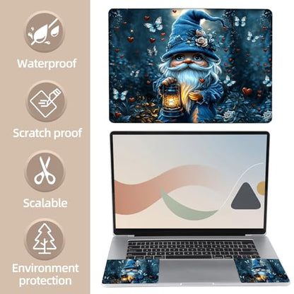 Universal Laptop Skin Sticker for 12/13/14/15.6 Inch Laptops, Reusable Vinyl Laptop Decal Protective Cover, Waterproof Scratch Resistant Notebook Skin with 2 Wrist Pads,Blue Gnome Butterfly - color: Blue Gnome Butterfly