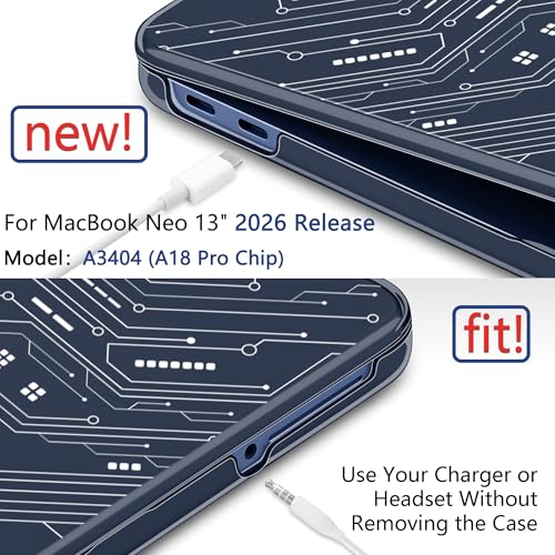 Batianda Case for MacBook Neo 13 Inch 2026 Model A3404, Noir Circuit | 4-in-1 Laptop Accessories Bundle with Circuit Board Art, Ultra Slim Hard Shell for Tech Lovers and Students - color: Tech-Noir Circuit