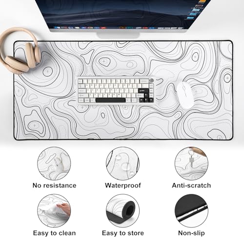 YUNZII B75 PRO Wireless Mechanical Keyboard(Milk Switch,Grey) Keynovo Gaming Mouse Pad(35.4'' x 15.7'', White Topographic)