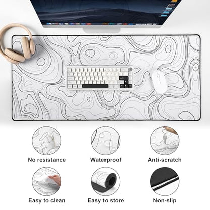 YUNZII B75 PRO Wireless Mechanical Keyboard(Milk Switch,Grey) Keynovo Gaming Mouse Pad(35.4'' x 15.7'', White Topographic)
