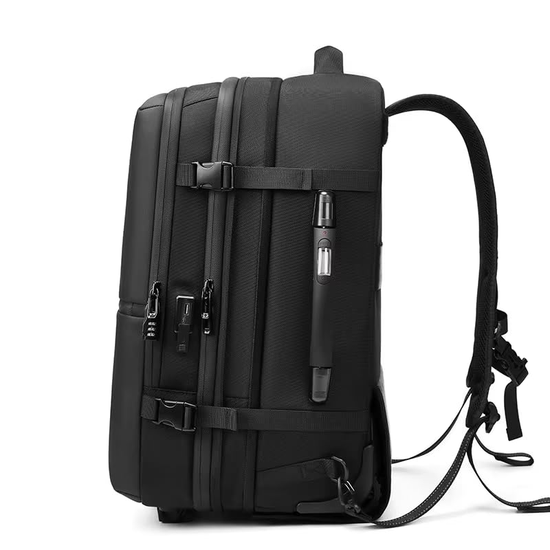 60L Vacuum Compression Backpack with Wheels Expandable Men Waterproof Carry On Luggage Travel Backpacks 17 inch Laptop Backpack Flight Approved (No Pump)