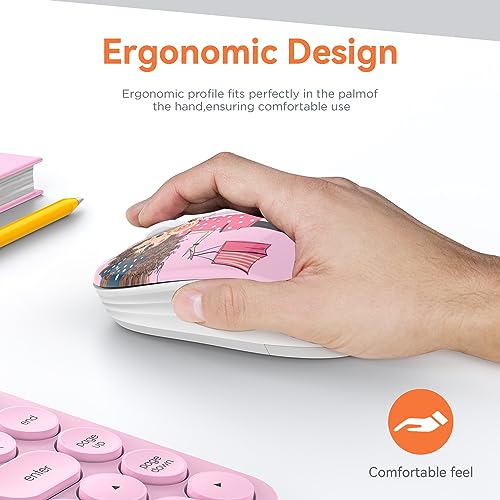 FMOUSE Cute Pink Wireless Mouse, Dual Mode, Bluetooth & 2.4GHz USB Receiver, Silent Clicks, AA-Battery Powered, Handy & Durable, for Kids, Girls, Students on Laptops, Mac, iPad, PC - color: Shopping Girl