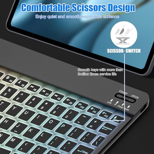 Lightup Wireless Bluetooth Keyboard for iPad Air/Pro/Mini, iPad A17, A16, M2, M3, M4, M5, MacBook, Chromebook etc. Rechargeable Slim Portable, IOS Windows Android Lighting Tablets Keyboard - Black - color: Black