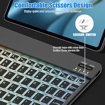 Lightup Wireless Bluetooth Keyboard for iPad Air/Pro/Mini, iPad A17, A16, M2, M3, M4, M5, MacBook, Chromebook etc. Rechargeable Slim Portable, IOS Windows Android Lighting Tablets Keyboard - Black - color: Black