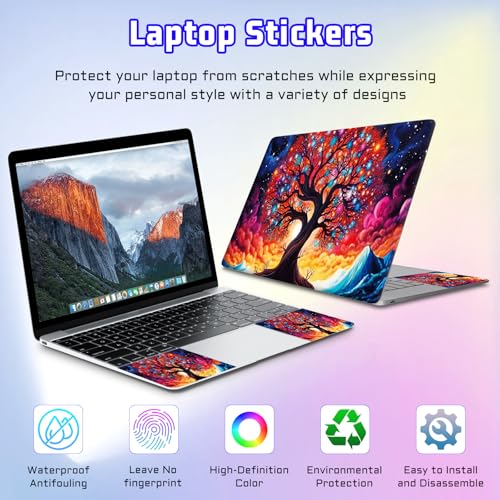 Universal Laptop Skin Sticker Decal, Compatible with MacBook HP Dell Lenovo 12"-15.6", Reusable Vinyl Notebook Cover 3PCS Set, High-Recognition Film-Sparking Clolorful Tree - color: Sparking Clolorful Tree
