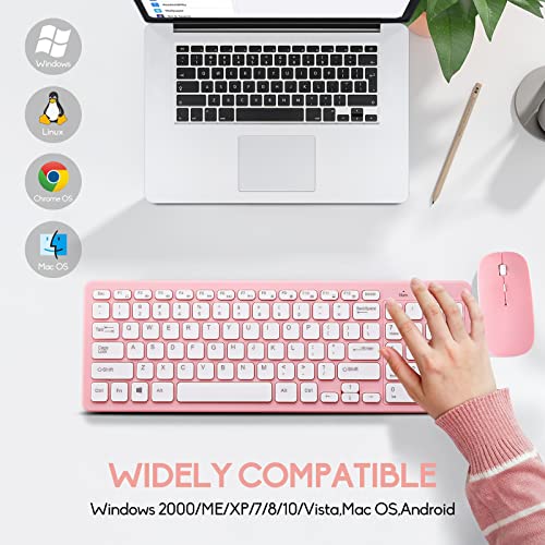 Wireless Keyboard and Mouse Combo, Compact Quiet Wireless Keyboard and Mouse Set 2.4G Ultra-Thin Sleek Design for Windows, Computer, Desktop, PC, Notebook, Laptop (Pink) - color: pink