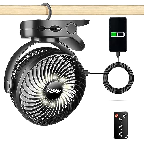 6'' Portable Hanging RV Tent fan with Remote Control,10000mAh Battery Camping Fan with LED light and Timer, 40 Hours Working Time Rechargeable Clip Fan, as Emergency Power - Black - style: 6'' Rechargeable Camping Fan