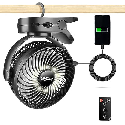 6'' Portable Hanging RV Tent fan with Remote Control,10000mAh Battery Camping Fan with LED light and Timer, 40 Hours Working Time Rechargeable Clip Fan, as Emergency Power - Black - style: 6'' Rechargeable Camping Fan