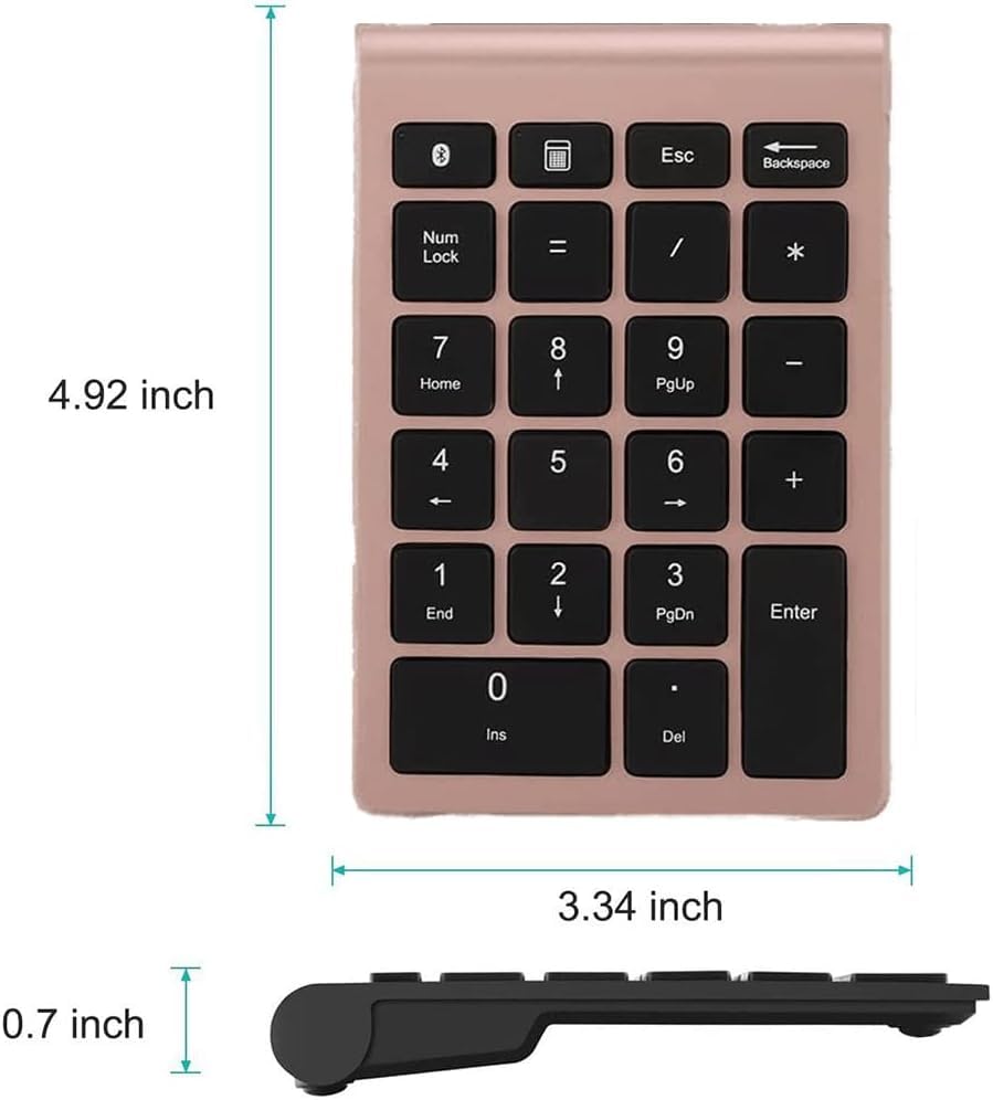 Wireless Number Pad Rose Gold Ultra Thin Numeric Keypad Fast Rebound Speed Mini Keyboard Portable 5.0 Bluetooth for Laptop PC Computer
