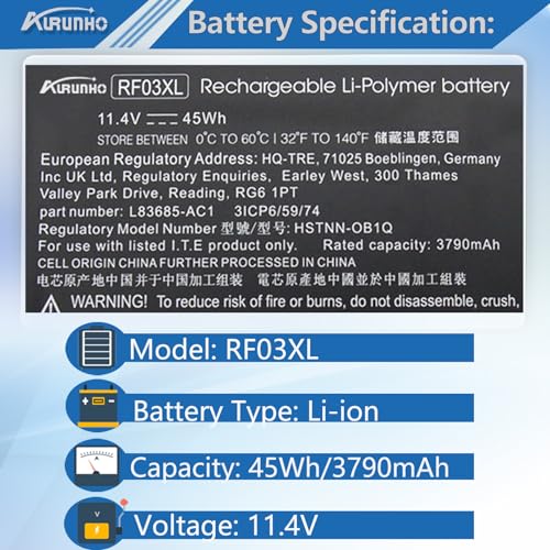 RF03XL Laptop Battery Replacement for HP ProBook 430 440 445 450 455 455R G6 G7 ZHAN 66 Pro 13 14 15 G2 G3 3 Gen L32656-005 RF03045XL RE03XL HSTNN-OB1Q HSTNN-DB9A HSTNN-UB7R L83685-AC1