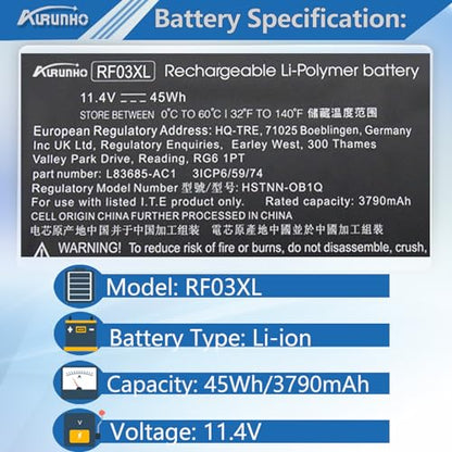 RF03XL Laptop Battery Replacement for HP ProBook 430 440 445 450 455 455R G6 G7 ZHAN 66 Pro 13 14 15 G2 G3 3 Gen L32656-005 RF03045XL RE03XL HSTNN-OB1Q HSTNN-DB9A HSTNN-UB7R L83685-AC1