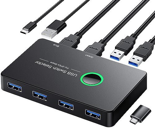 USB 3.0 Switch, USB Switcher 2 Computers Share 4 USB for PC Mouse Keyboard Printer Scanner, USB KVM Switch Selector Compatible with Windows, Mac, Linux