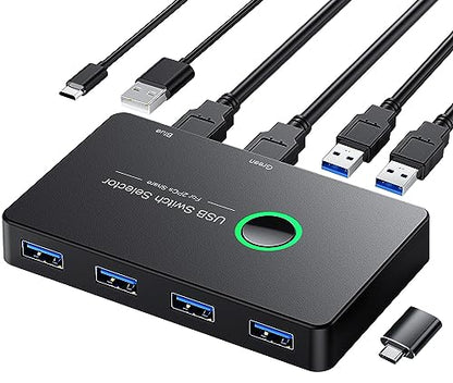 USB 3.0 Switch, USB Switcher 2 Computers Share 4 USB for PC Mouse Keyboard Printer Scanner, USB KVM Switch Selector Compatible with Windows, Mac, Linux