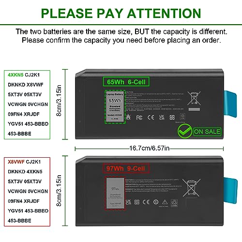 4XKN5 CJ2K1 X8VWF DKNKD Battery Replacement for Dell Latitude 14 Rugged 5404 5414 E5404 Extreme 7404 7414 E7404, P45G P46G P46G001 P46G002 5XT3V 05XT3V VCWGN 0VCHGN 09FN4 XRJDF XN4KN YGV51 453-BBBD - size: 6.57*3.15*0.83inch 4XKN5