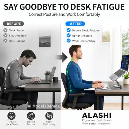 ALASHI Laptop Stand for Desk with 360° Rotating Base, Multi-Angle Adjustable Laptop Stands, Foldable Laptop Riser Compatible with 10 to 17 Inches PC Computer, Grey - color: E-Grey