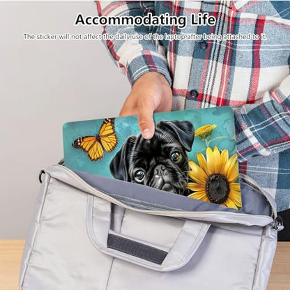 Universal Laptop Skin Sticker with 2 Wrist Pad Skins, Waterproof Scratch Resistant Vinyl Laptop Cover Decal, Cut to Fit for 11–15.6 Inch MacBook HP Dell Lenovo, Black Dog Sunflower - color: Black Dog Sunflower
