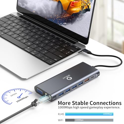 Docking Station 3 Monitors for HP/Dell/Lenovo/MacBook Laptop, Triple Display with Dual 4K HDMI, VGA, 14 in 1 USB C Hub, Computer Docking Station with 10Gbps USB, PD, Ethernet, SD/TF, Audio/Mic - color: Space Gray
