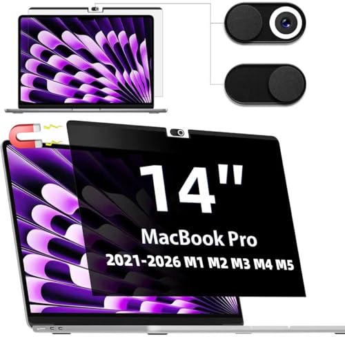 IPROKKO Magnetic Privacy Screen for MacBook Pro 14 Inch (2021-2026, M1, M2, M3, M4, M5, Pro, Max), Removable Matte Anti Blue Light Glare Filter Private Spy Screen Cover Compatible with 14.2in Mac Laptop [2-in-1 Privacy Kit] - size: MacBook Pro 14inch