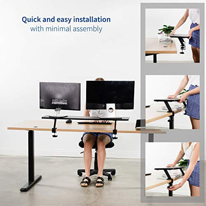 VIVO Black Clamp-on Large 40 inch Ergonomic Desk Shelf, Dual Computer Monitor and Laptop Riser Stand - Desk Organizer for 2 Screens STAND-SHELF40B - size: 40" shelf