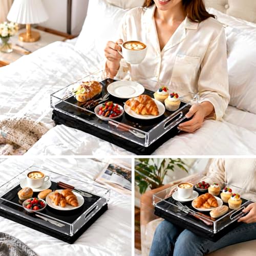 LemonRoad Acrylic Lap Tray with Detachable Pillow Cushion, 16.5'' x 13'' Portable Lap Desk with Handles for Eating in Recliner, Bed Tray Table for Laptop, Reading, Adults Housewarming Gift