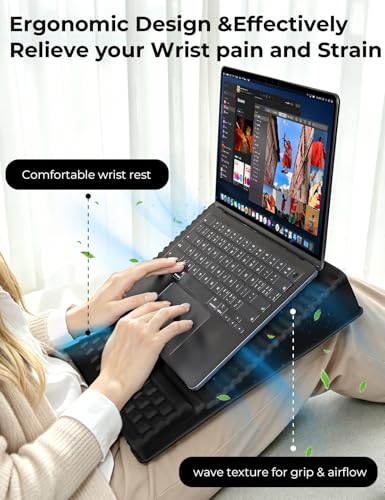 Adjustable Lap Desk with Wrist Rest, Reversible Laptop Stand | Cooling Grip Surface, Fits up to 17'' Laptop, Portable Lap Desk with Pillow Cushion, Computer Tray for Home Office, Black - color: Black