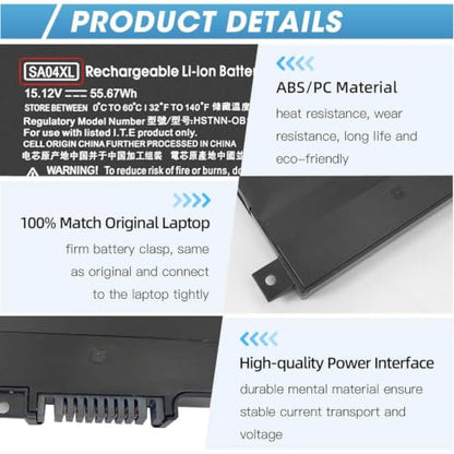 SA04XL Battery for HP Envy X360 15m-ds0011dx 15m-dr0012dx 15m-ds0xxx | for HP Envy X360 15m-dr0011dx 15m-dr0xxx 15t-dr100 15m-dr1xxx 17t-cg100 17-cg100 15M-DR 15M-DS Laptop L43267-005 L43248-AC2 - size: 7.13*3.75*0.25inch SA04XL