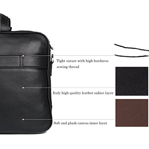 Augus Business Travel Briefcase Genuine Leather Duffel Bags for Men Laptop Bag fits 15.6 inches Laptop - color: Black-2