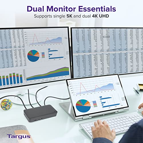 Targus Dual Monitor Universal USB-C DV4K DP Docking Station with 65W Power - Broad Compatibility with a Range of Hosts, Devices, Peripherals, Laptops, and Operating Systems (DOCK315USZ)