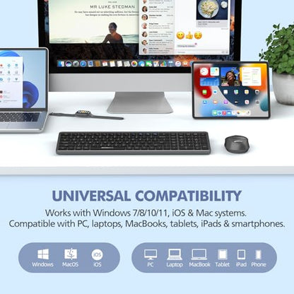 Wireless Keyboard and Mouse Combo for Desktop Mac iPad Bluetooth 2.4 Ghz Rechargeable Silent Click with Number Pad Black Compatible with Pc, Laptop, Tablet (Black) - color: Black