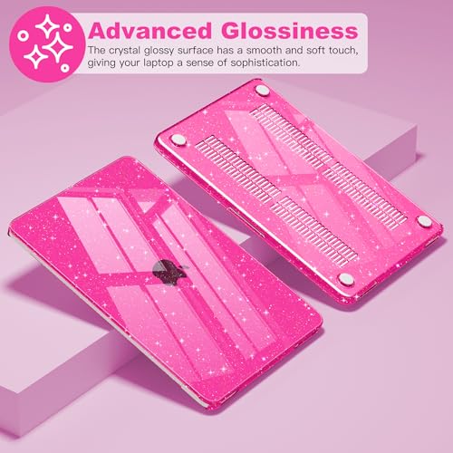 CISSOOK for MacBook Neo 13 inch Case Glitter Rose Pink 2026 Model A3404 | 5in1 Set Hard Shell Case, A18 Pro Chip, Keyboard Cover, Screen Protector, Scratch Resistant, Ultra-Thin, for Office & Travel - color: Glitter Rose Pink