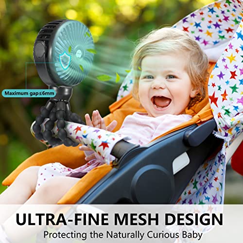 snawowo Mini Portable Baby stroller Fan,Mini Handheld Portable Fan Black | Battery Operated 360° Rotate Flexible Tripod Rechargeable Clip On for Car Seat Crib Bike Treadmill Travel Camping - color: U-Black