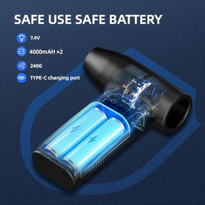 Electric Compressed Air Duster Vacuum Cleaner LED Light 180000 RPM | 5-Speed Handheld Mini Blower Storage Bag PC Cleaning Kit USB-C Rechargeable for Keyboard Home Outdoor Car BBQ Grill